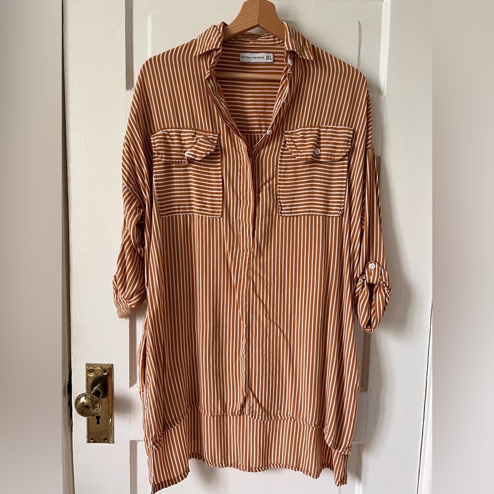 Faithful the Brand Baia Shirt Dress Orange Stripe XS